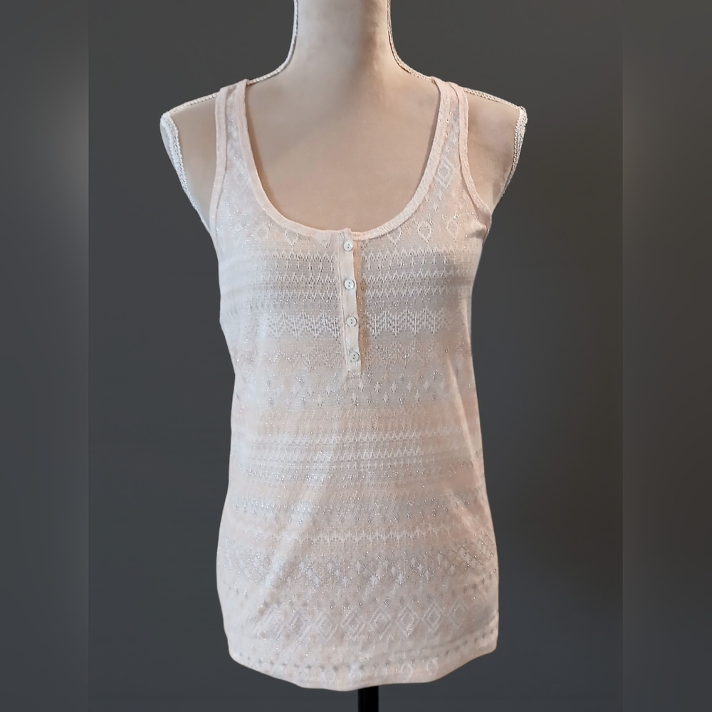 American Eagle Blush Pink Metallic Silver Tank Henley Racerback Medium